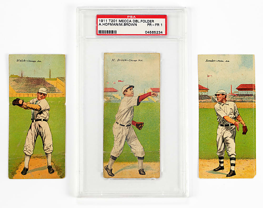 1911 T201 Mecca Double Folders Starter Set (16) with (3) Hall of Famers & PSA Graded Mordecai Brown