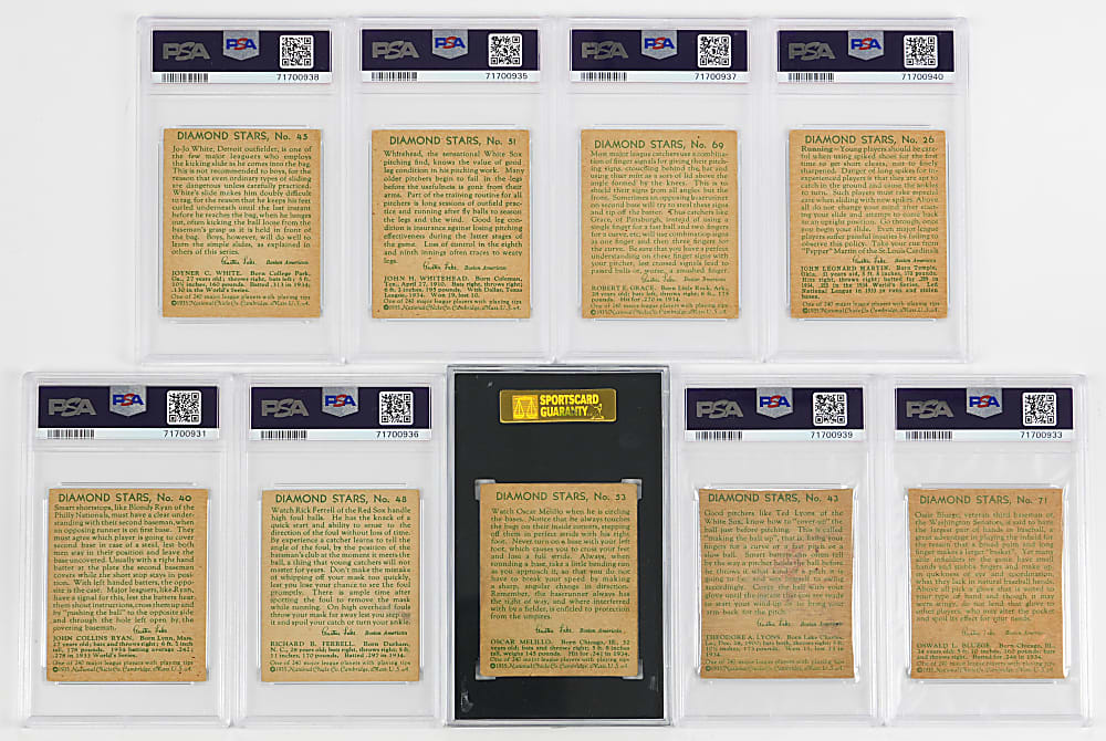 1934-1936 Diamond Stars Graded Group (9) with (2) Hall of Famers