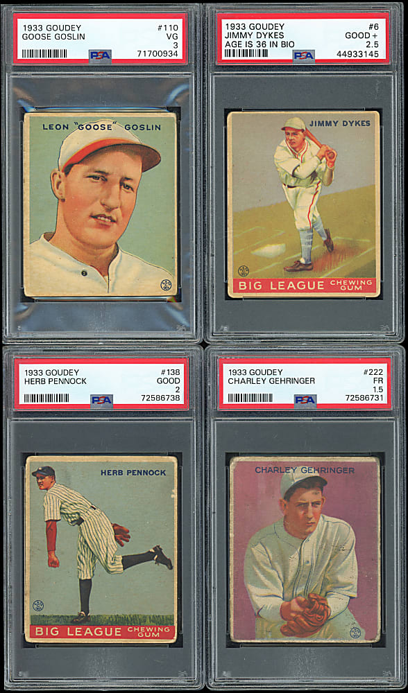1933 Goudey PSA Graded Group (4) with Gehringer, Goslin & Pennock