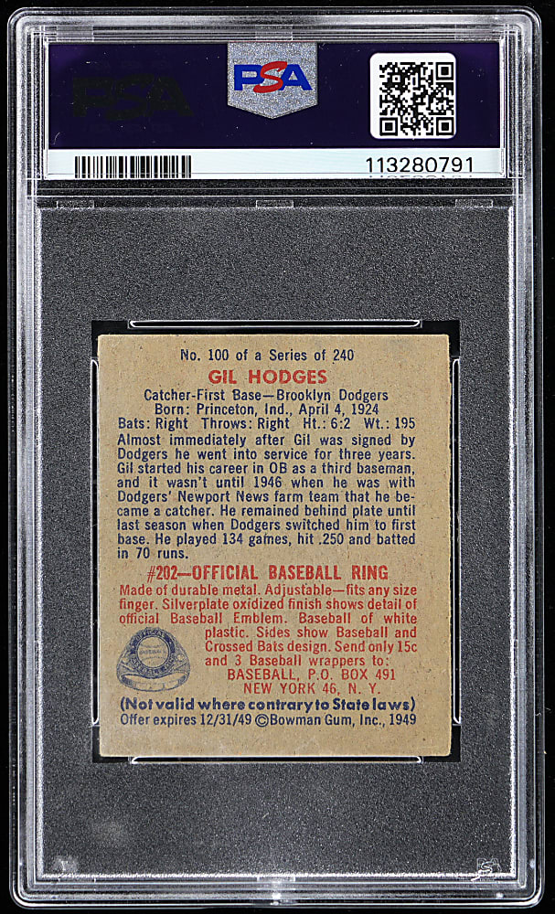 1949 Bowman #100 Gil Hodges Rookie PSA VG+ 3.5