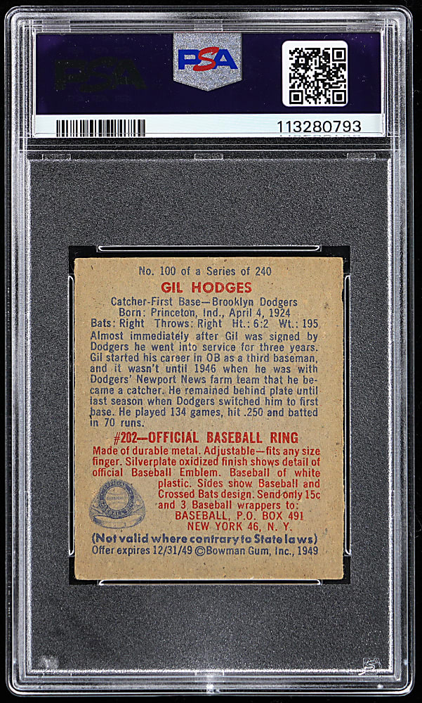 1949 Bowman #100 Gil Hodges Rookie PSA EX 5