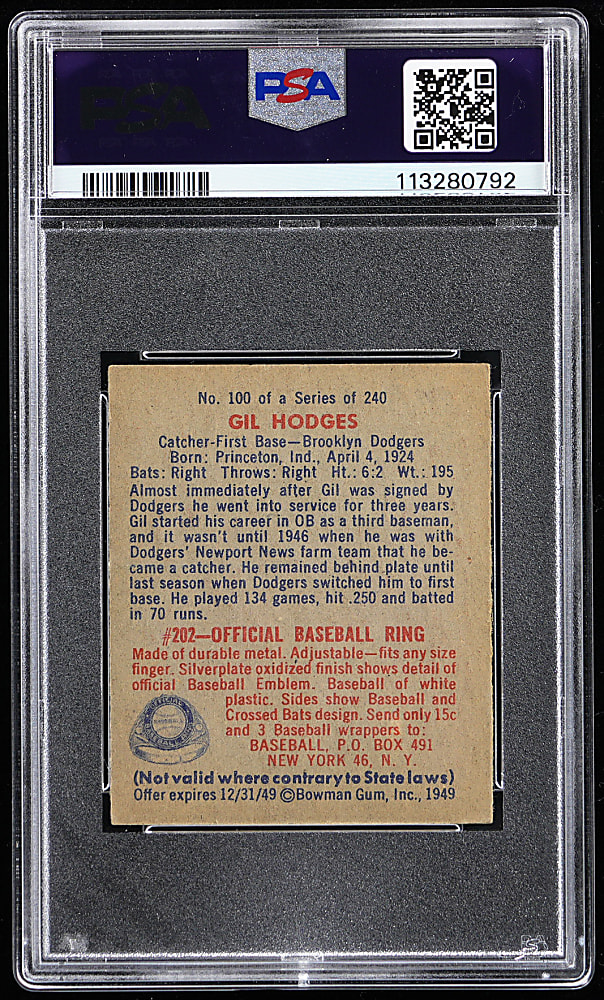 1949 Bowman #100 Gil Hodges Rookie PSA EX 5