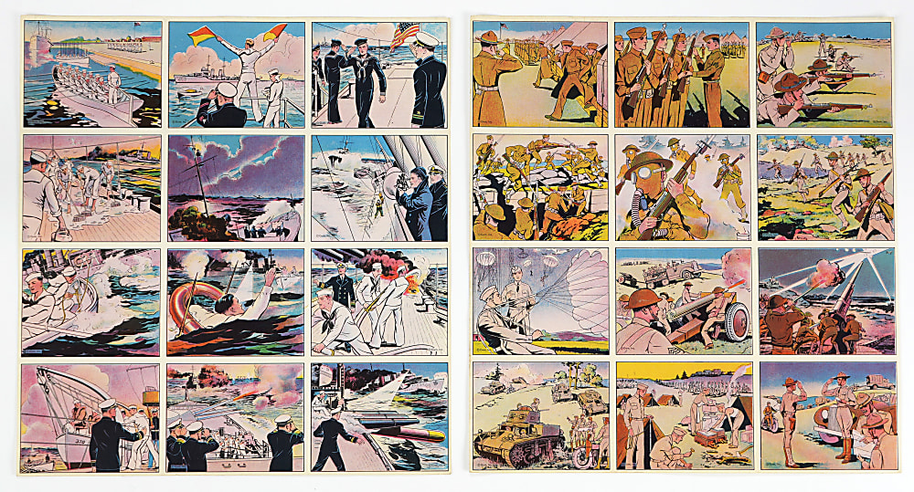 1941 R157 Uncle Sam/R158 Uncle Sam's Home Defense Uncut Paper Sheets (6) with 72 Total Cards - Scarce