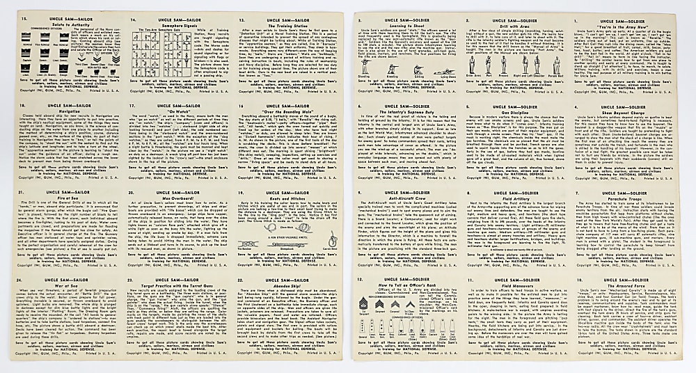 1941 R157 Uncle Sam/R158 Uncle Sam's Home Defense Uncut Paper Sheets (6) with 72 Total Cards - Scarce