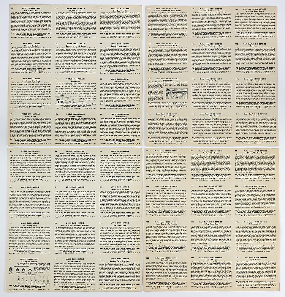 1941 R157 Uncle Sam/R158 Uncle Sam's Home Defense Uncut Paper Sheets (6) with 72 Total Cards - Scarce