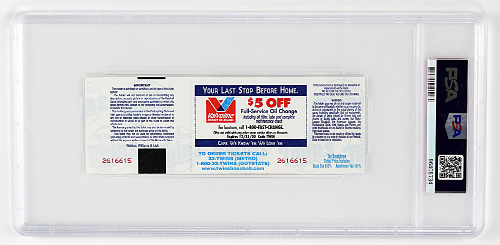 2000 Cal Ripken Jr. Signed and Inscribed 3000th Hit Full Ticket - PSA MINT 9/AUTO 10