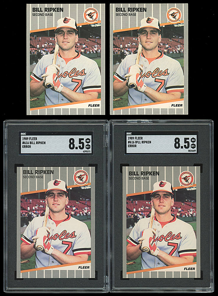 1989 Fleer #616 Billy Ripken Rookie Error Group (9) with (2) SGC NM/MT+ 8.5 "F*** Face"