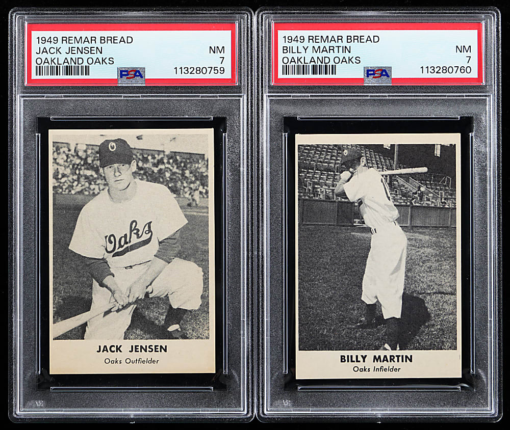 1949 Remar Bread Oakland Oaks PSA NM 7 Graded Pair with Billy Martin & Jackie Jensen