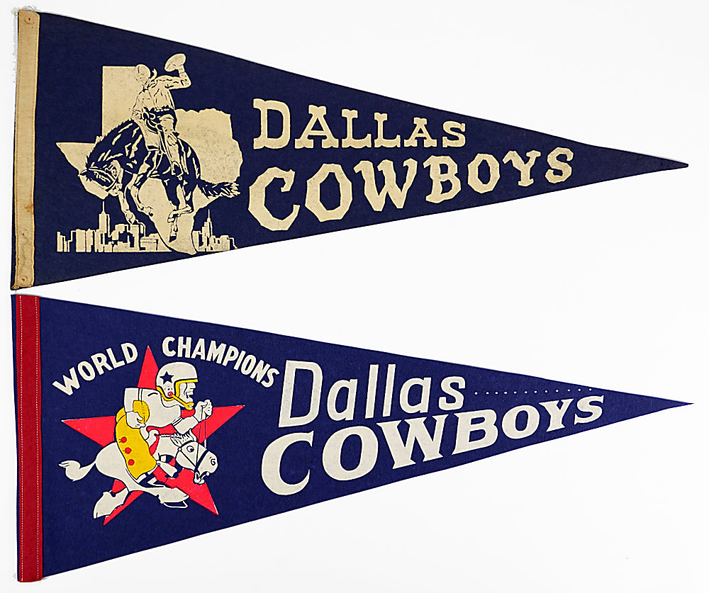 1960s-1972 Dallas Cowboys Pennants Pair with World Champions & Rare City Skyline Pennant