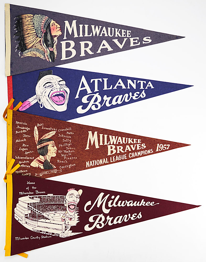 1950s-1970s Milwaukee/ Atlanta Braves Pennant Collection (7) with 1957 Champions & Hank Aaron Home Run King