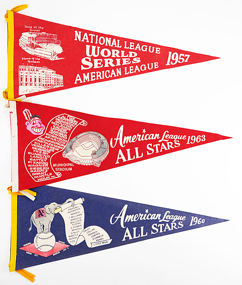 1950s-1970s World Series/All-Star/Cooperstown Pennant Collection (7)