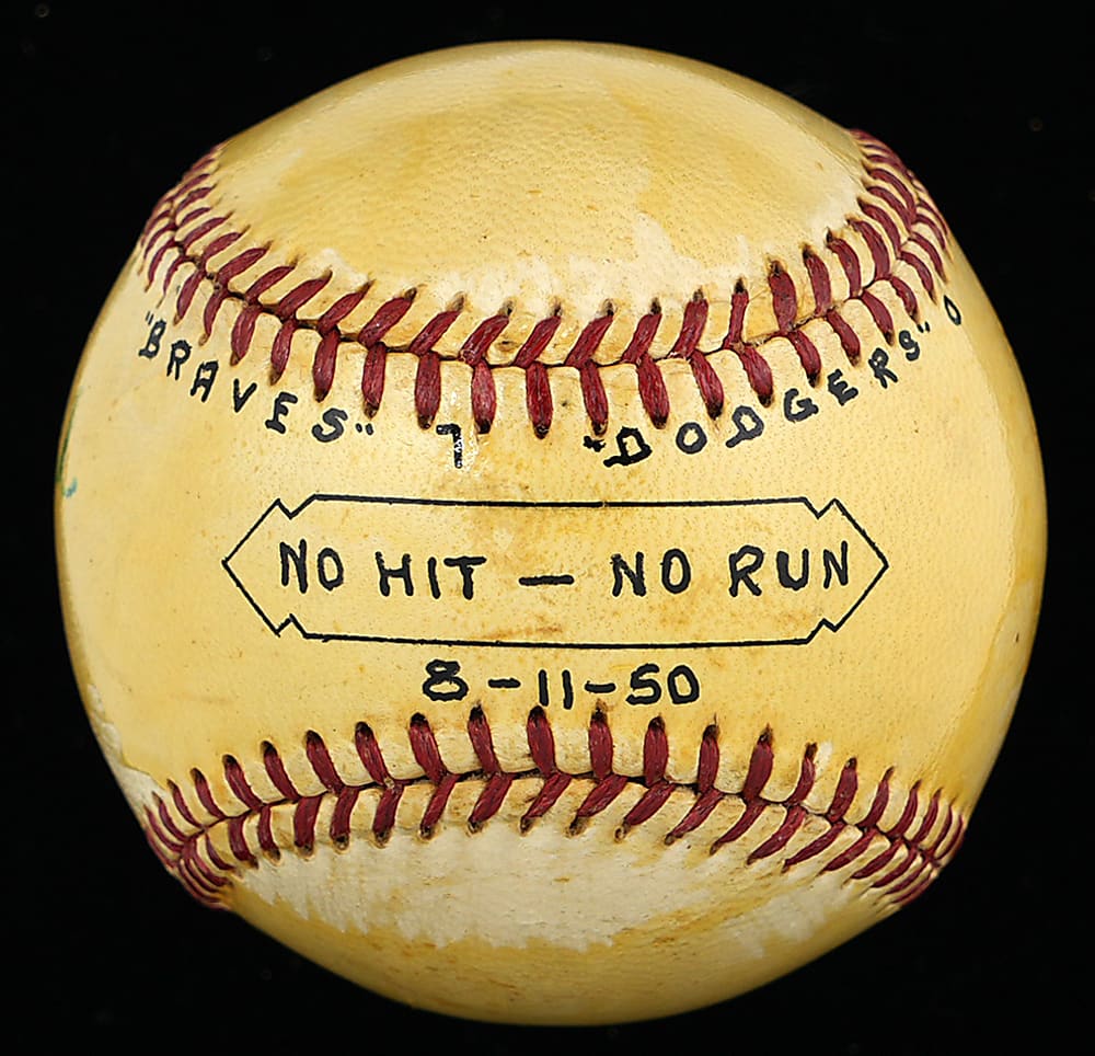 8/11/1950 Vern Bickford Single-Signed ONL/Frick No-Hitter Trophy Baseball