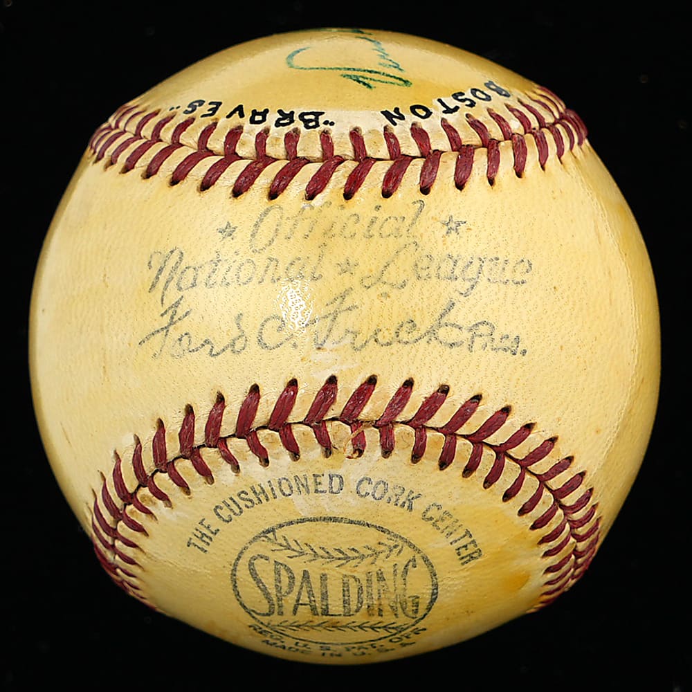 8/11/1950 Vern Bickford Single-Signed ONL/Frick No-Hitter Trophy Baseball