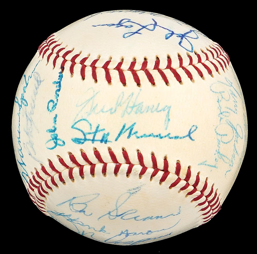 1958 National League All-Stars Team-Signed OAL/Harridge Baseball with (7) Hall of Famers Including Aaron, Banks & Mays