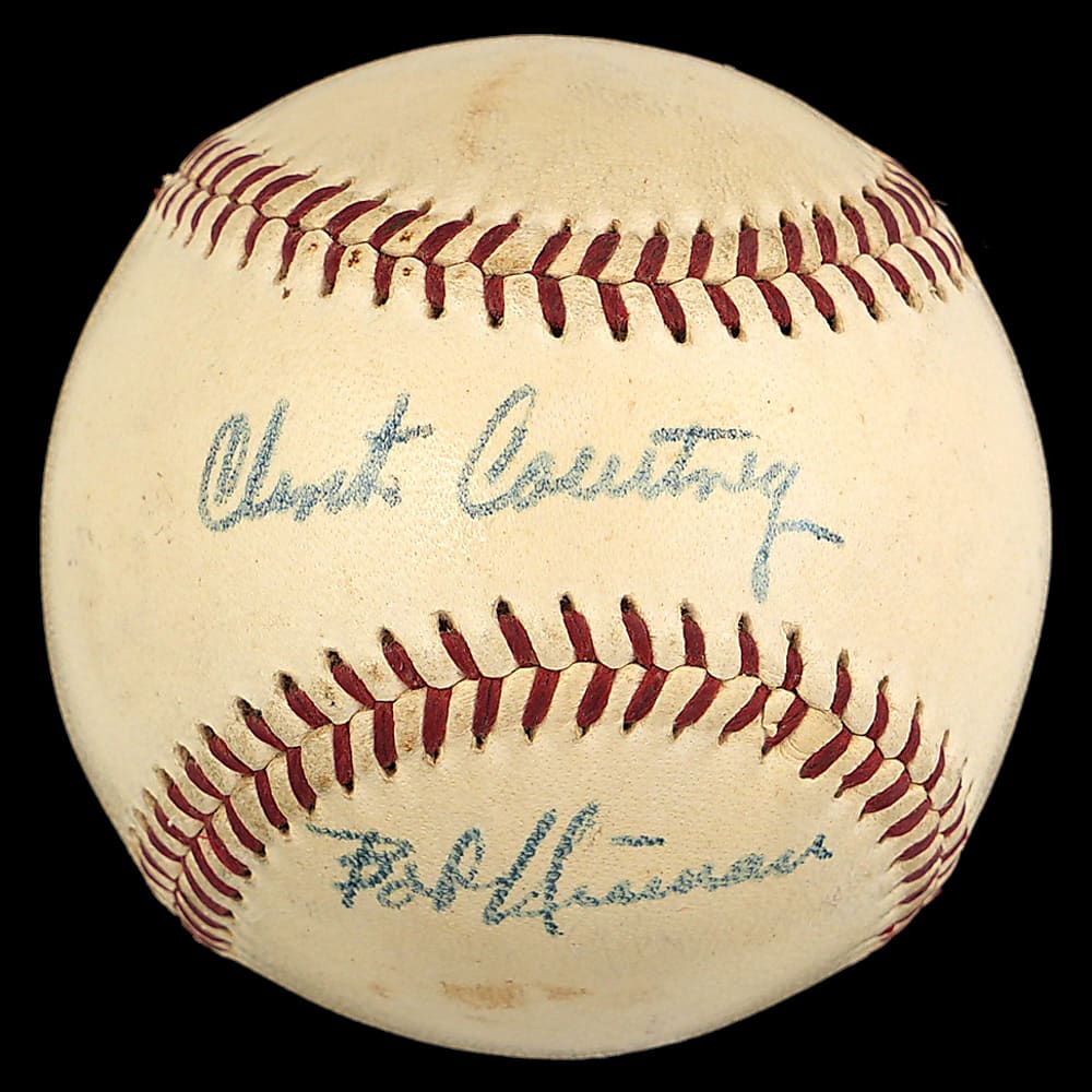 Clint Courtney & Bob Nieman Dual-Signed OAL/Harridge Baseball - Both Tough Signatures