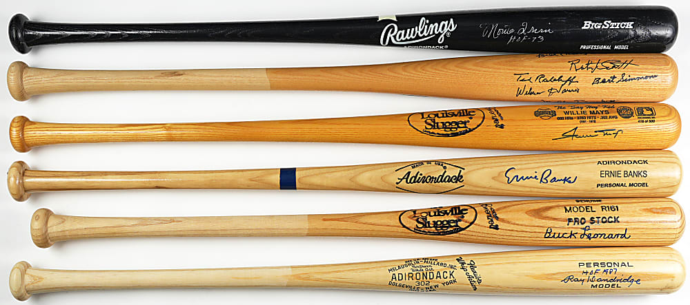 Negro League Star Signed Bat Collection (6) with Mays, Banks, Dandrige & Multi-Signed