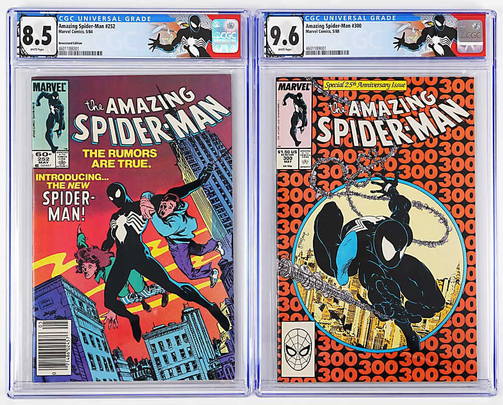 1984-1988 Marvel Amazing Spider-Man CGC Graded Comics (2) with #252 1st Black Suit 8.5 & #300 1st Venom 9.6