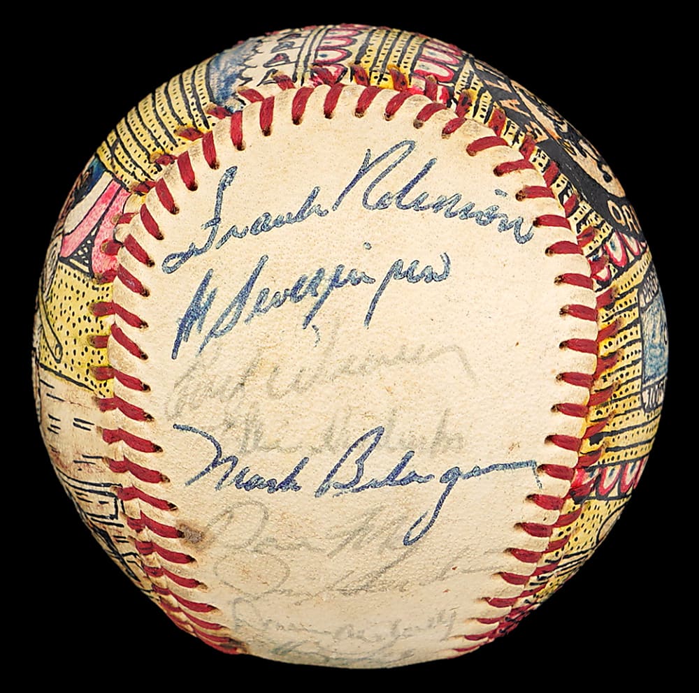 1969 Baltimore Orioles Team-Signed George Sosnak Hand-Painted Folk Art Baseball with Frank Robinson, Brooks Robinson & Earl Weaver