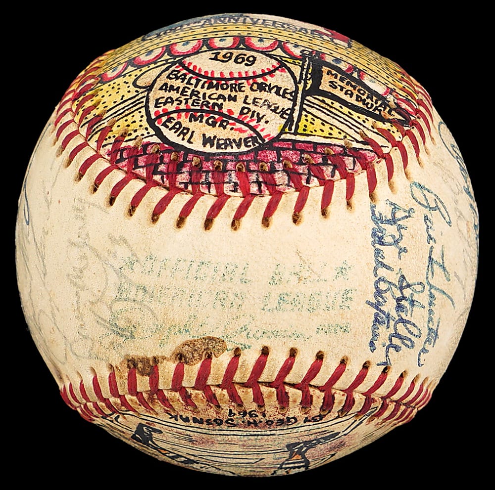 1969 Baltimore Orioles Team-Signed George Sosnak Hand-Painted Folk Art Baseball with Frank Robinson, Brooks Robinson & Earl Weaver