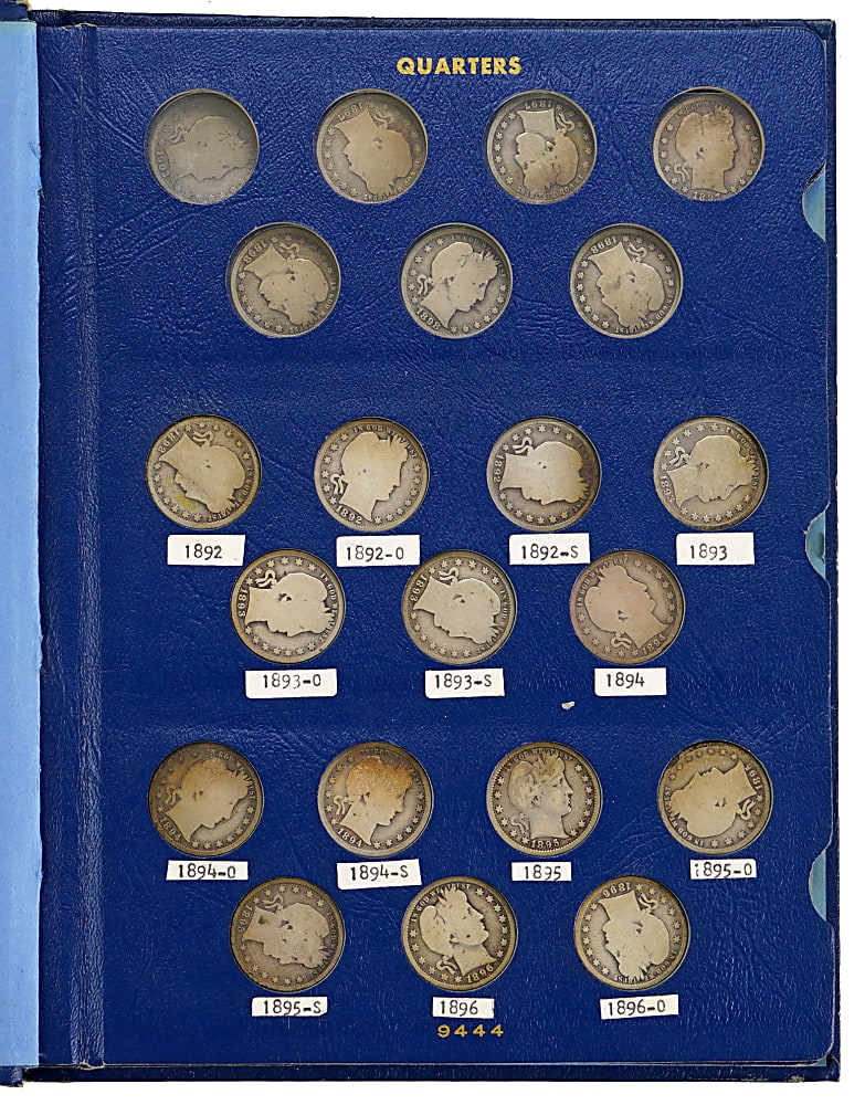 1892-1916 Barber Quarter Near-Complete Set (71/74)