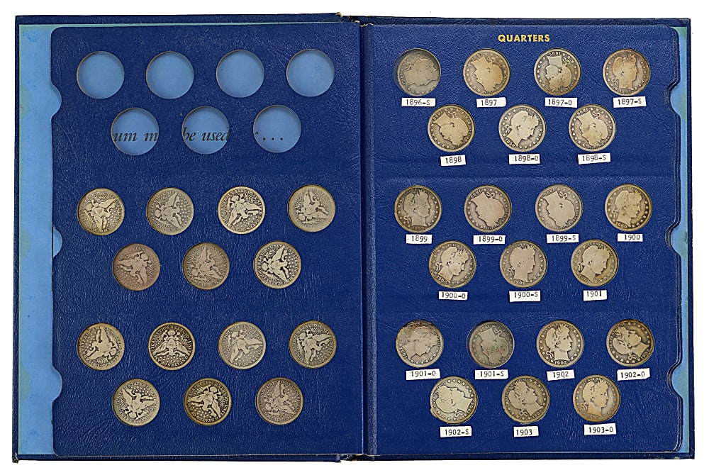 1892-1916 Barber Quarter Near-Complete Set (71/74)