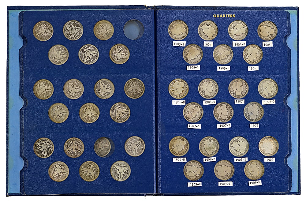 1892-1916 Barber Quarter Near-Complete Set (71/74)