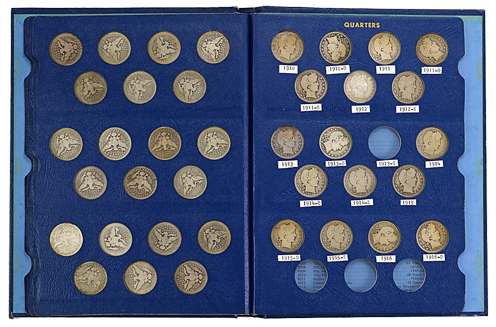 1892-1916 Barber Quarter Near-Complete Set (71/74)