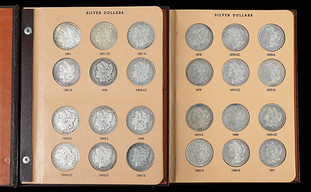 1878-1921 Morgan Silver Dollar Near-Complete Set (90/95) with Many Key/Semi-Key Dates Including 11 Carson City Coins