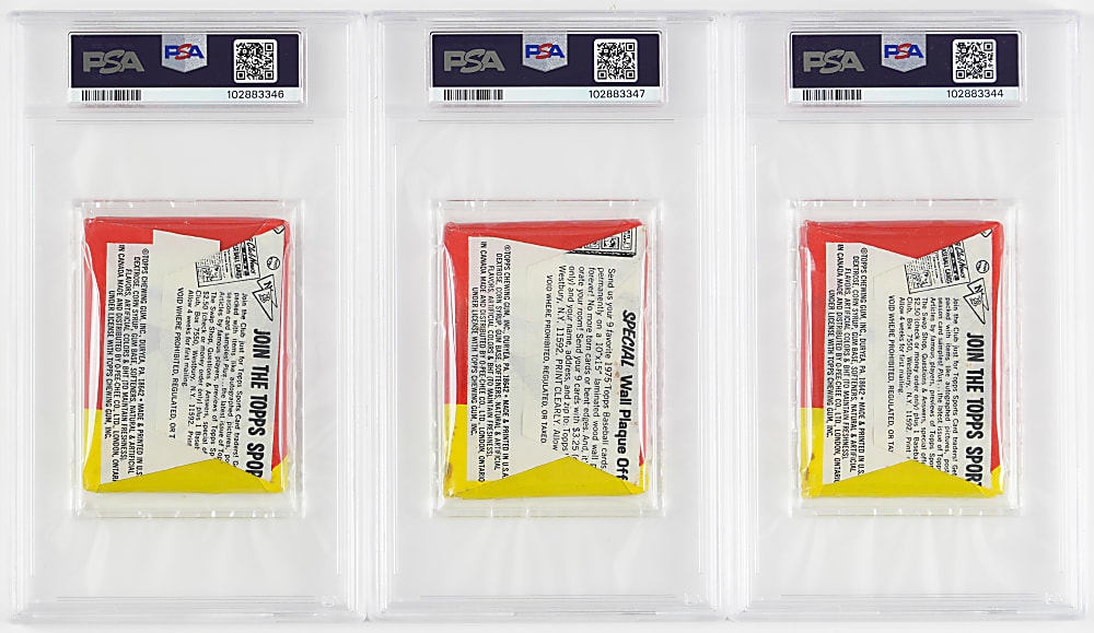 1975 Topps Mini Unopened Wax Pack PSA Graded Trio - All PSA NM 7- PSA NM-MT 8