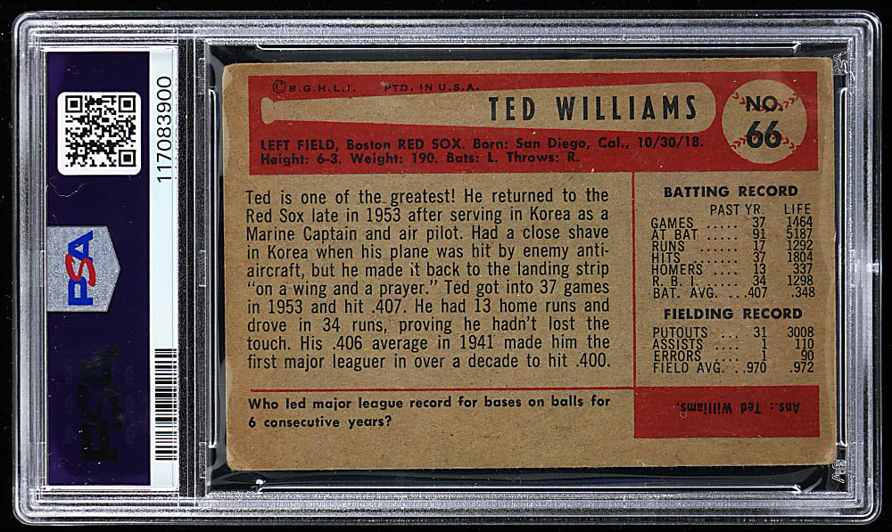 1954 Bowman #66 Ted Williams PSA GOOD 2