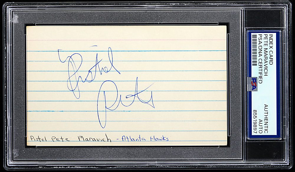 Pistol Pete Maravich Signed Index Card - PSA/DNA Authentic