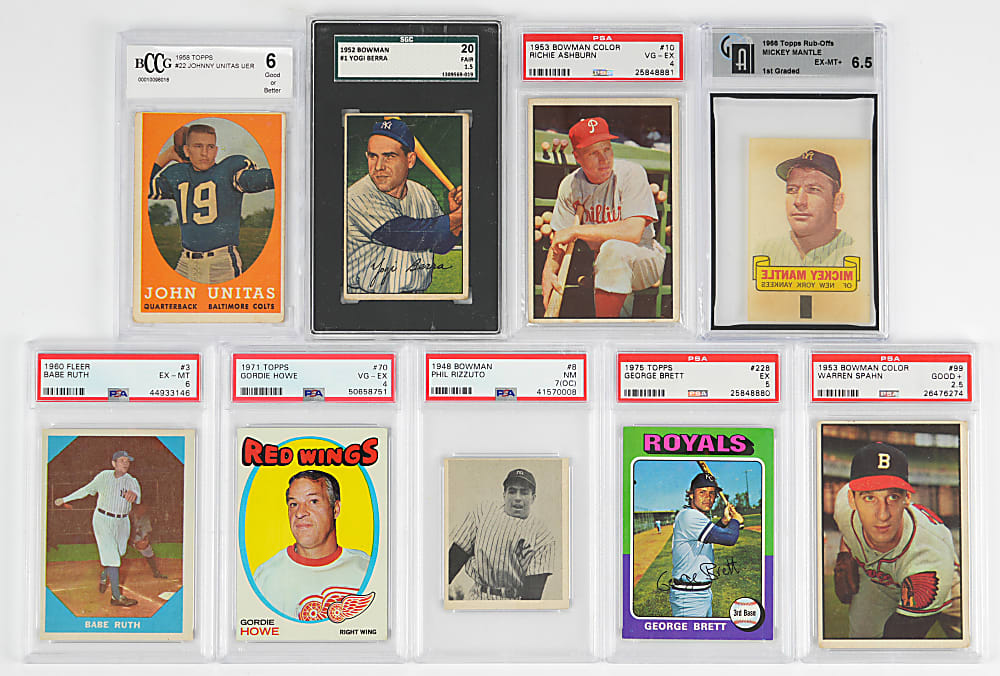 1948-1979 Multi-Sport Graded Collection (50) with (25) Hall of Famers Including Howe, Mantle & Ruth