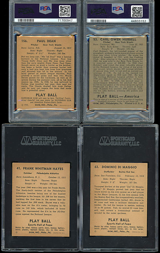 1939-1941 Play Ball Graded Group (4) with Carl Hubbell