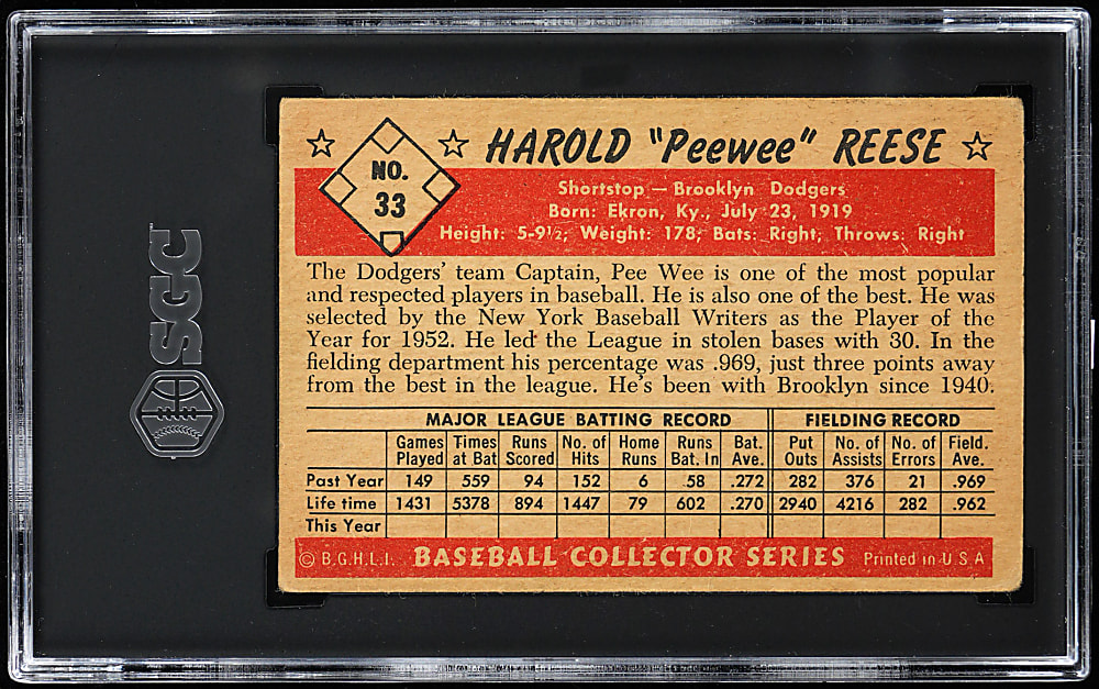 1953 Bowman Color #33 Pee Wee Reese SGC VG 3