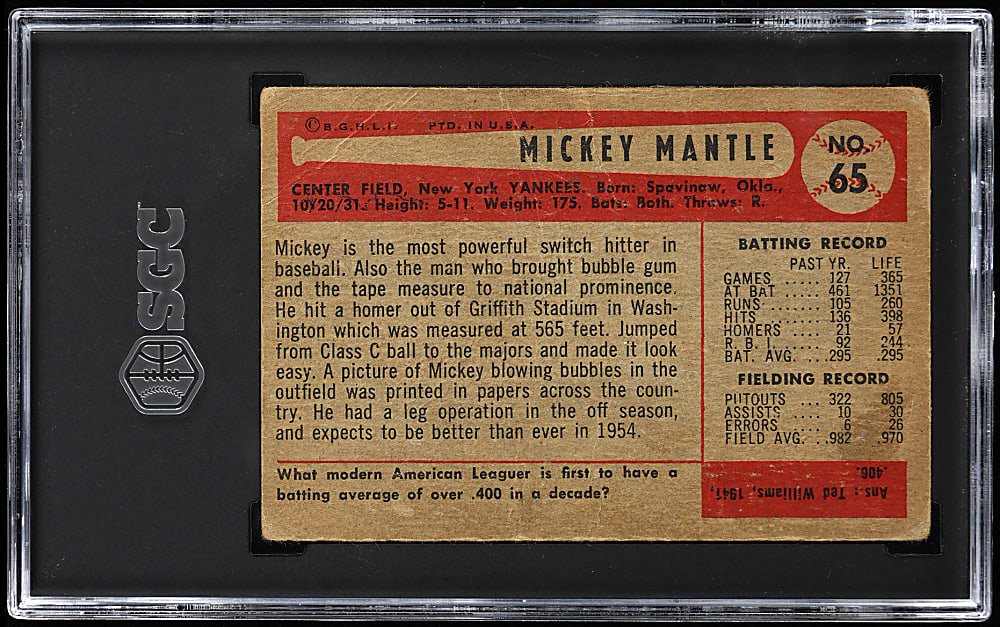 1954 Bowman #65 Mickey Mantle SGC Authentic