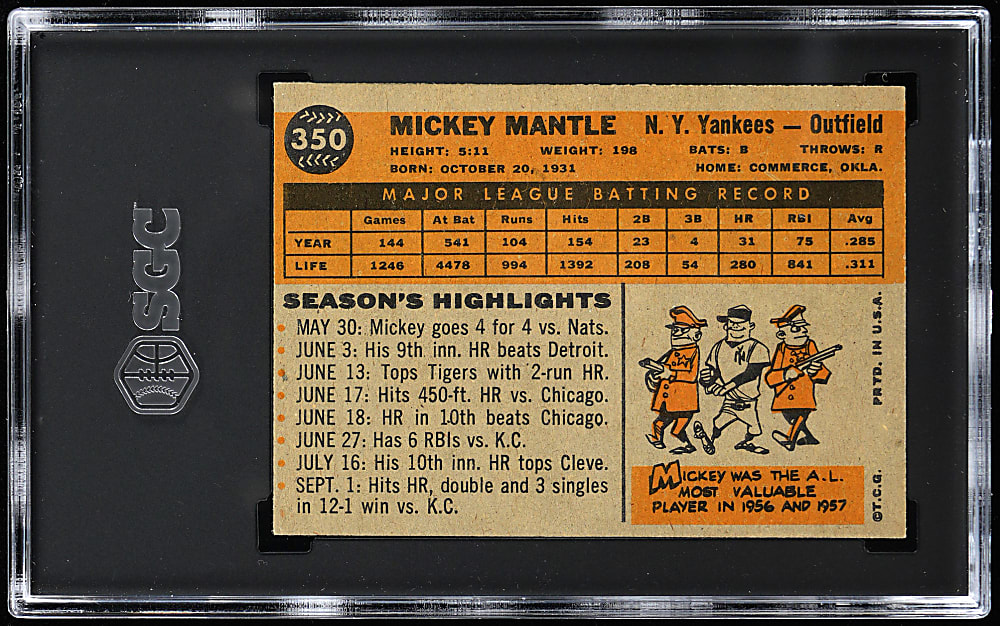1960 Topps #350 Mickey Mantle SGC EX 5