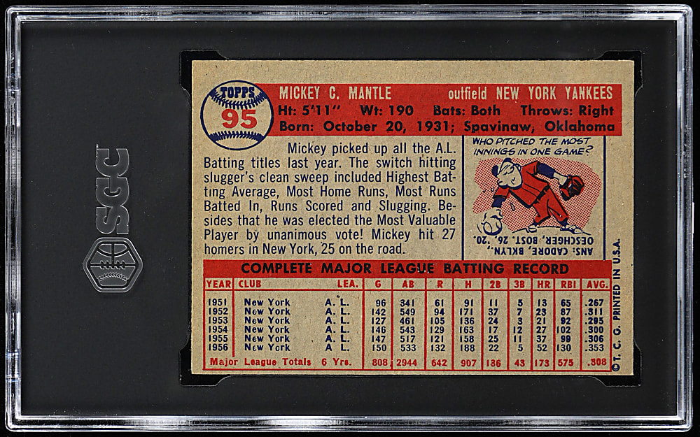 1957 Topps #95 Mickey Mantle SGC EX/NM 6