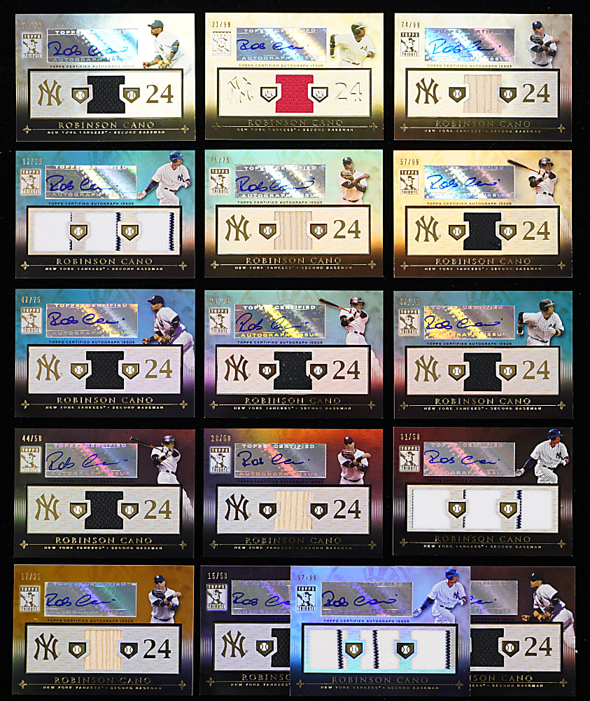 2010 Topps Tribute Robinson Cano Certified Autograph Triple/Single Collection (24/25) with Complete Rainbow Sets (4) Including (4) #1/1