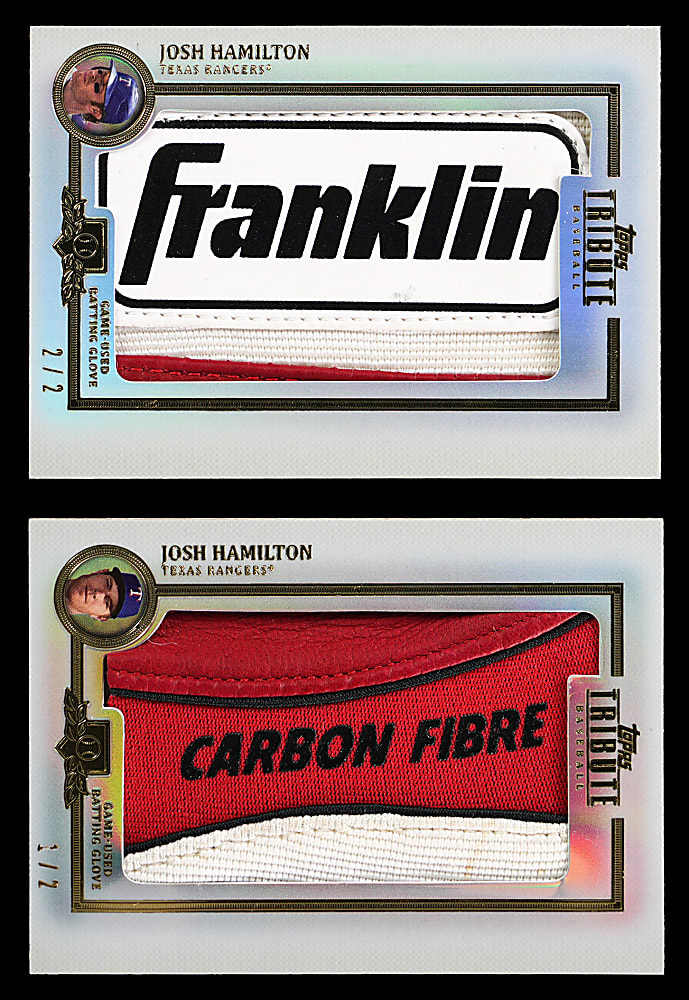 2013 Topps Tribute Josh Hamilton Game-Worn Batting Gloves Relics Set with #1/2 & #2/2