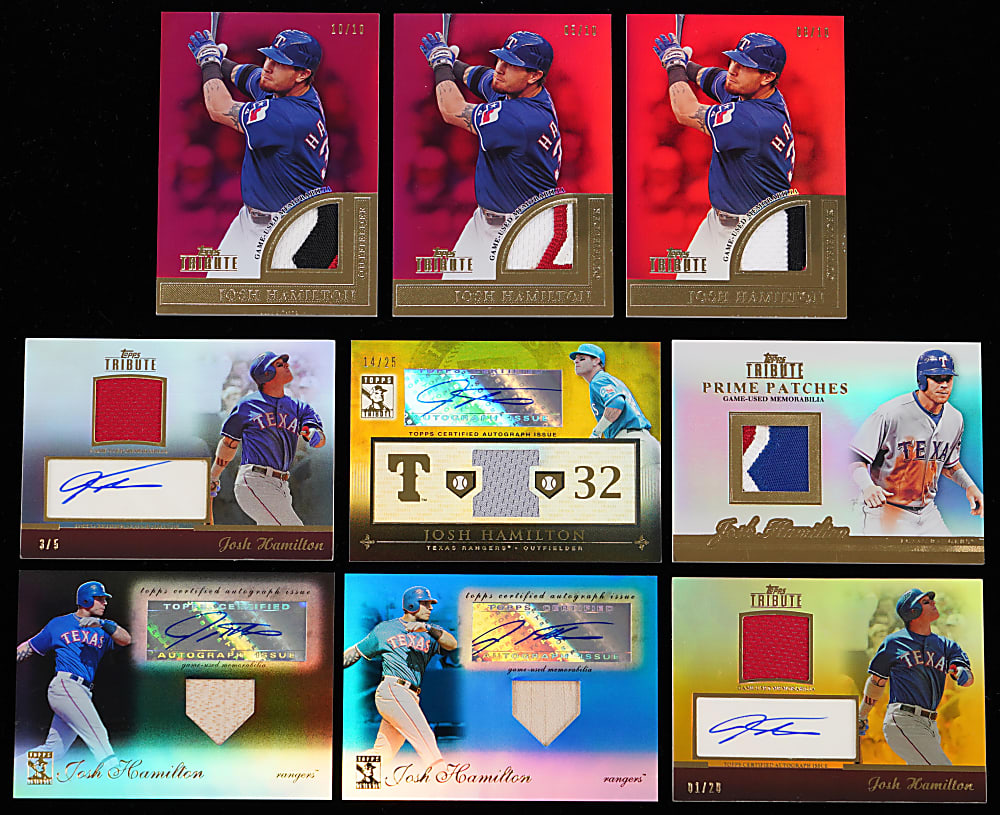 2009-2012 Topps Tribute Josh Hamilton Certified Autograph, Relic & Parallel Collection (36) with (11) #1/1!