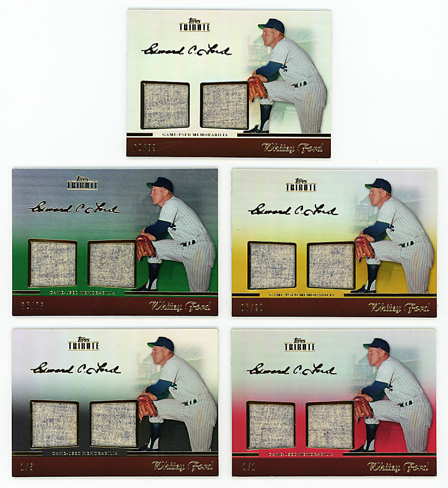 2011 Topps Tribute Whitey Ford Dual Relic Complete Rainbow Set (5) with #1/1