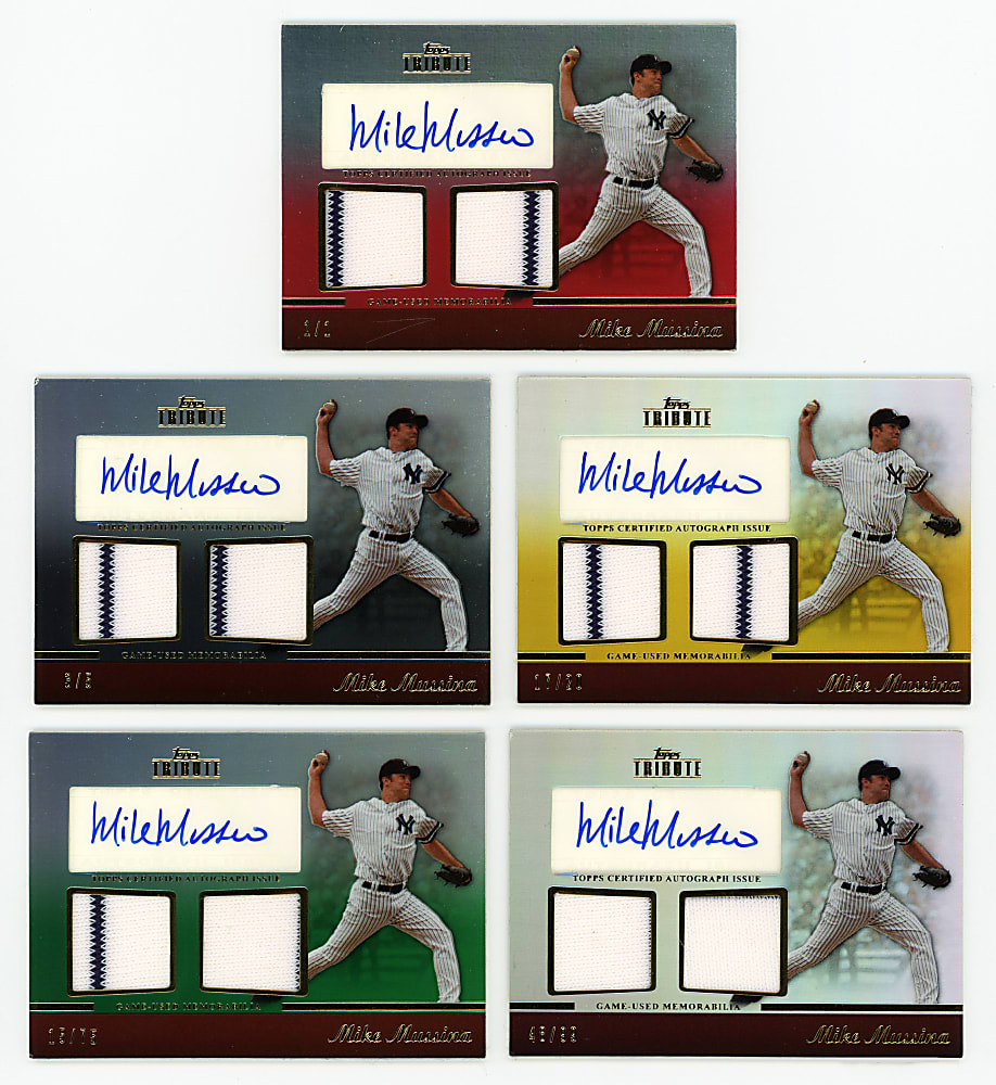 2011 Topps Tribute Mike Mussina Certified Autograph/Dual Relic Complete Rainbow Set (5) with #1/1