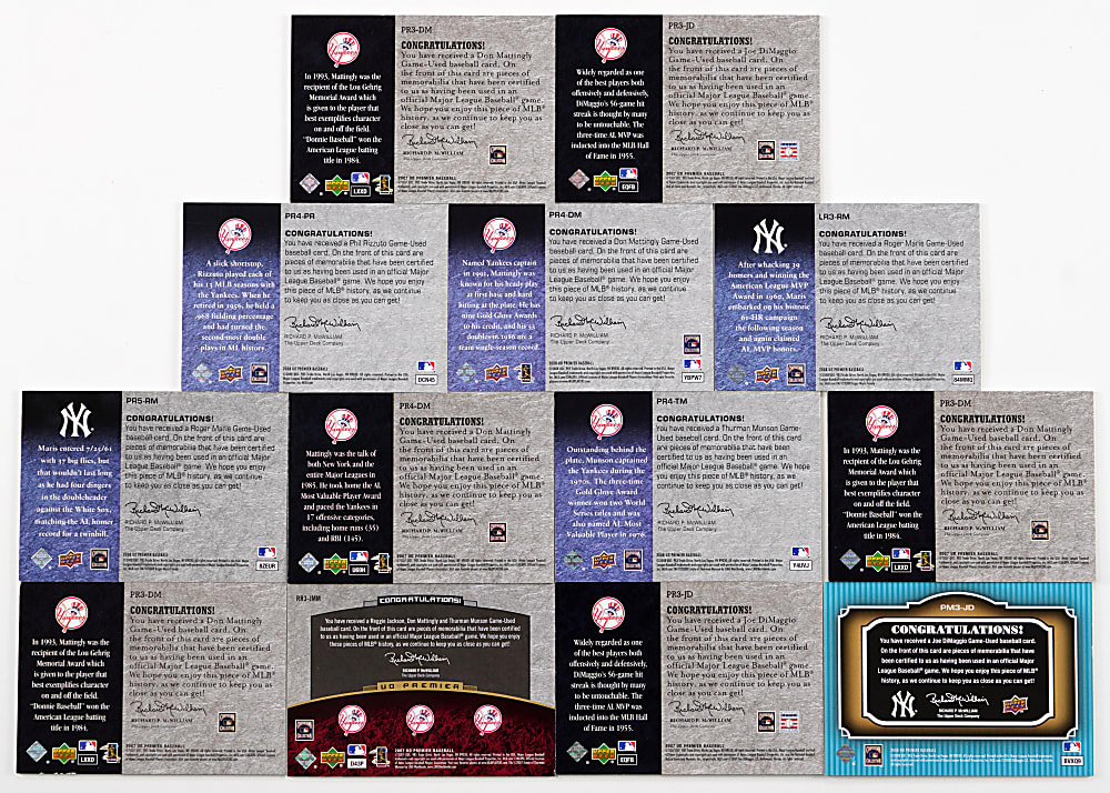 2007-2008 UD Premier New York Yankees Legends Game-Used Relic Collection (13) with (3) Joe DiMaggio & (2) Roger Maris