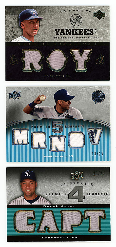 2007-2008 UD Premier Derek Jeter Game-Used Relic Group (7) with (3) Quintuple Relics