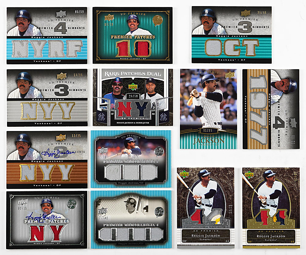 2007 & 2008 UD Premier Reggie Jackson Certified Autograph/Game-Used Relic Collection (13)