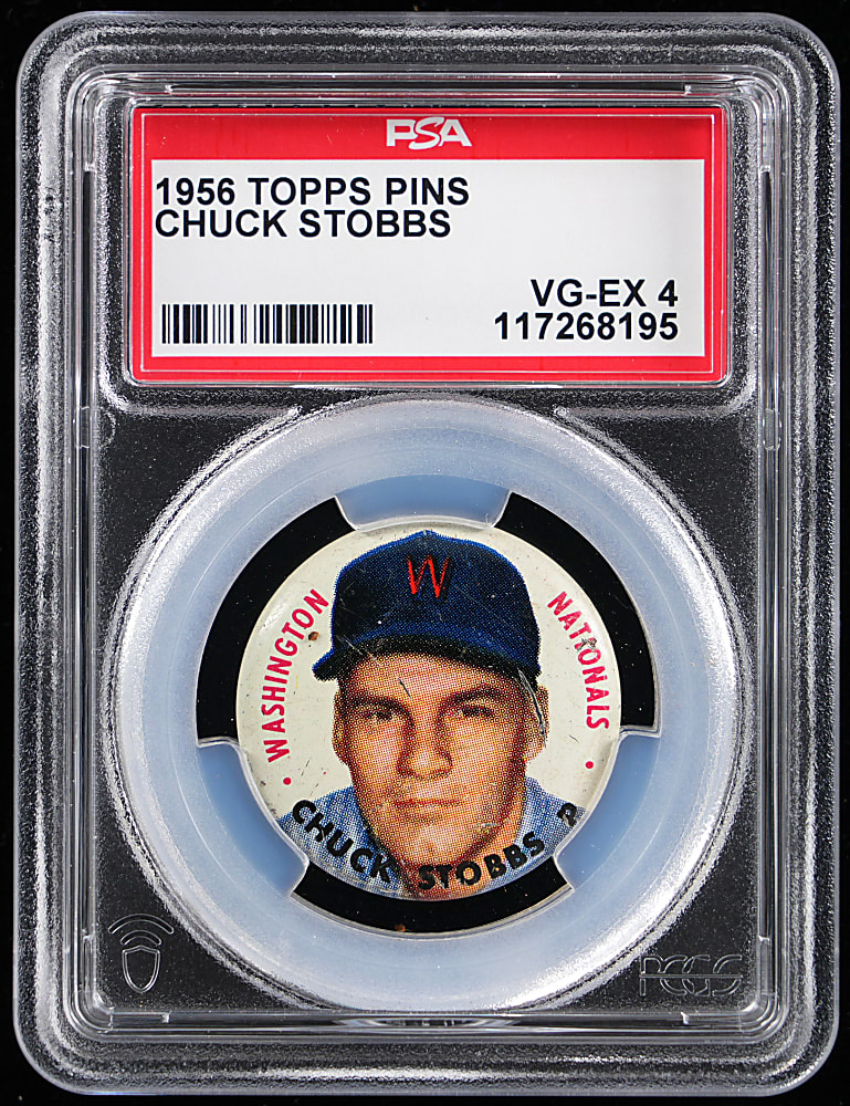 1956 Topps Pins Chuck Stobbs Shortprint PSA VG-EX 4