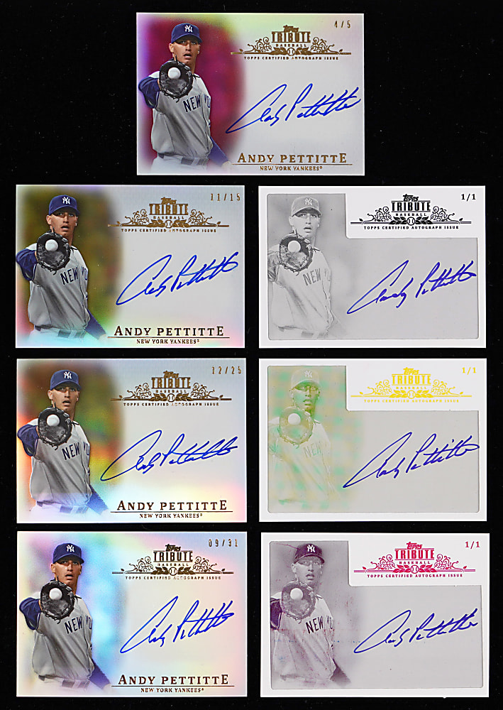 2013 Topps Tribute Andy Pettitte Certified Autograph Near Set (4/6) Plus (3) #1/1 Signed Printing Plates - (7) Total