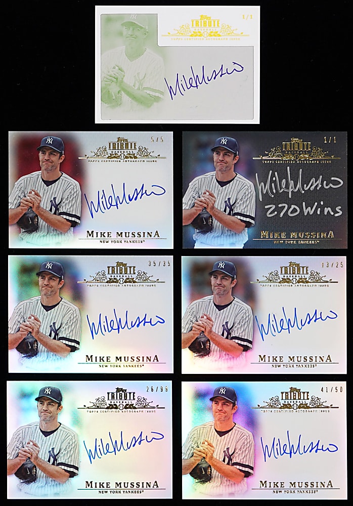 2013 Topps Tribute Mike Mussina Certified Autograph Near Set (6/8) Plus #1/1 Printing Plate - (7) Total Cards