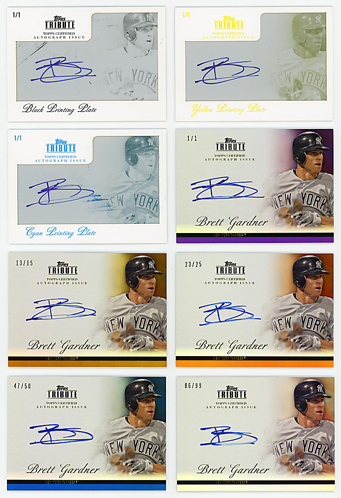 2012 Topps Tribute Brett Gardner Certified Autograph Group (8) with (4) #1/1