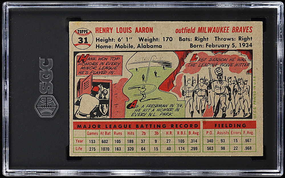 1956 Topps #31 Hank Aaron Gray Back SGC EX 5